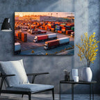 Yatay Kanvas Tablo Konteyner Limanı Ve Tırlar Lojistik Uzmanı Tablosu Ev Ofis Duvar Dekoru