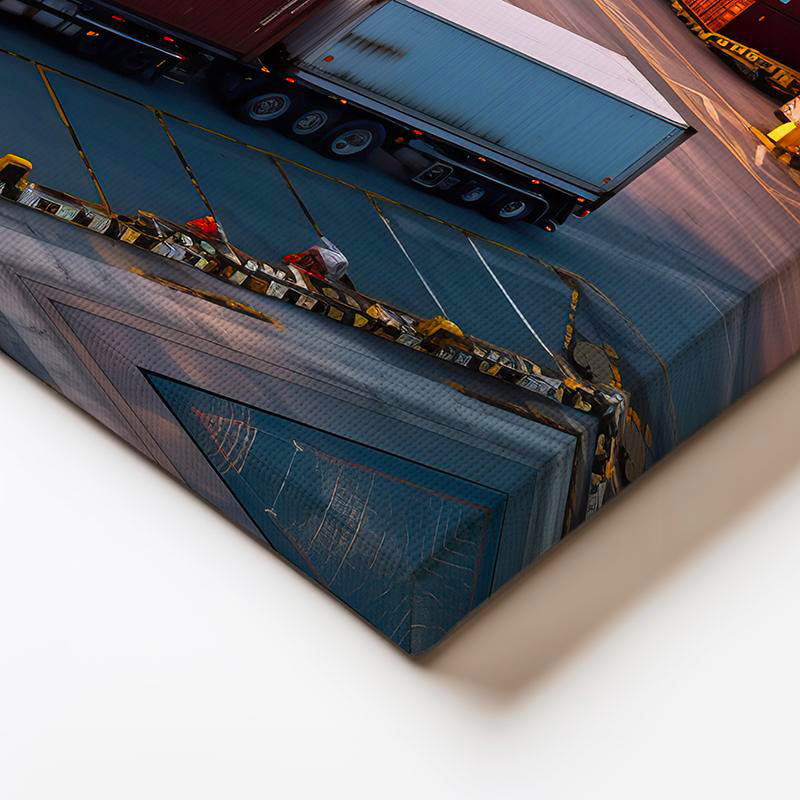 Yatay Kanvas Tablo Konteyner Limanı Ve Tırlar Lojistik Uzmanı Tablosu Ev Ofis Duvar Dekoru