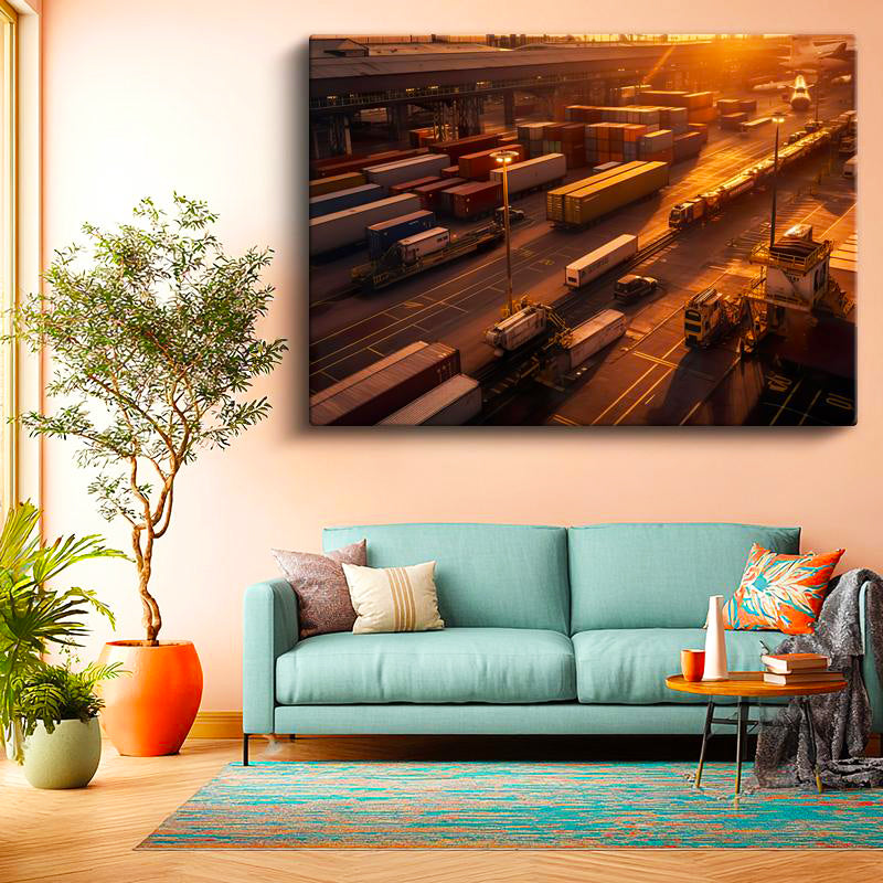 Yatay Kanvas Tablo Lojistik Terminali Gün Işığı Lojistik Uzmanı Tablosu Ev Ofis Duvar Dekoru
