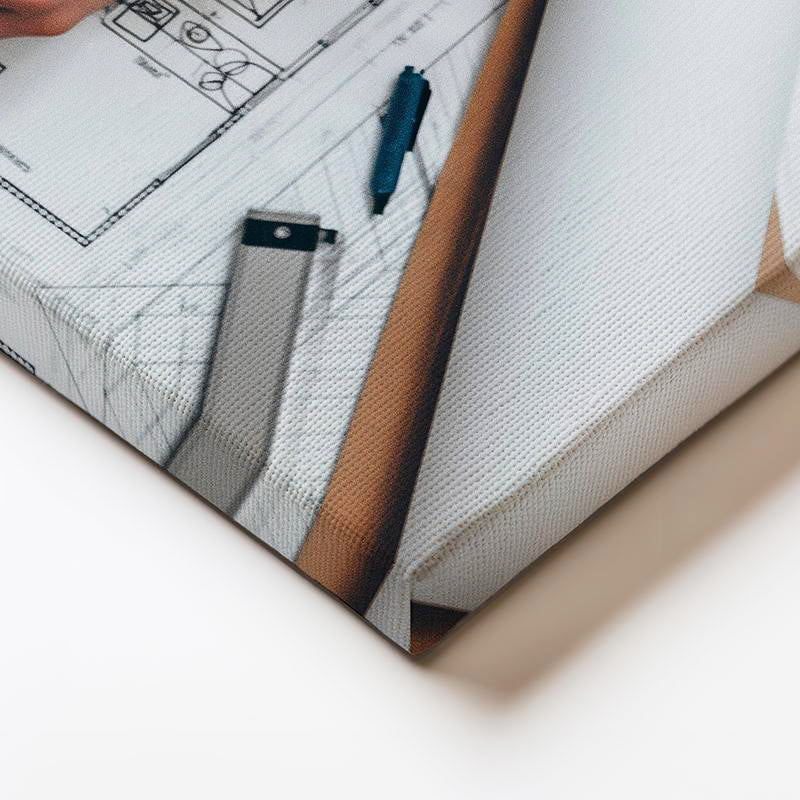 Yatay Kanvas Tablo Beyaz Baret Ve Teknik Çizim Masası Mimar Tablosu Ev Ofis Duvar Dekoru