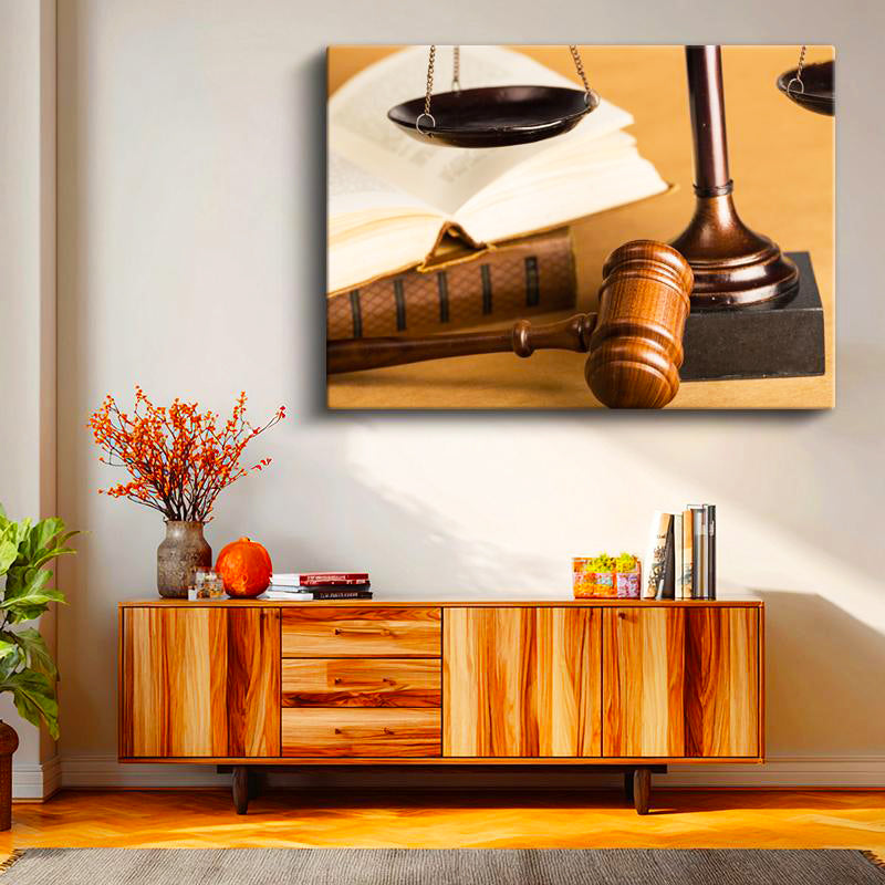 Yatay Kanvas Tablo Hukuk Kitapları Ve Adalet Seti Avukat Tablosu Ev Ofis Duvar Dekoru