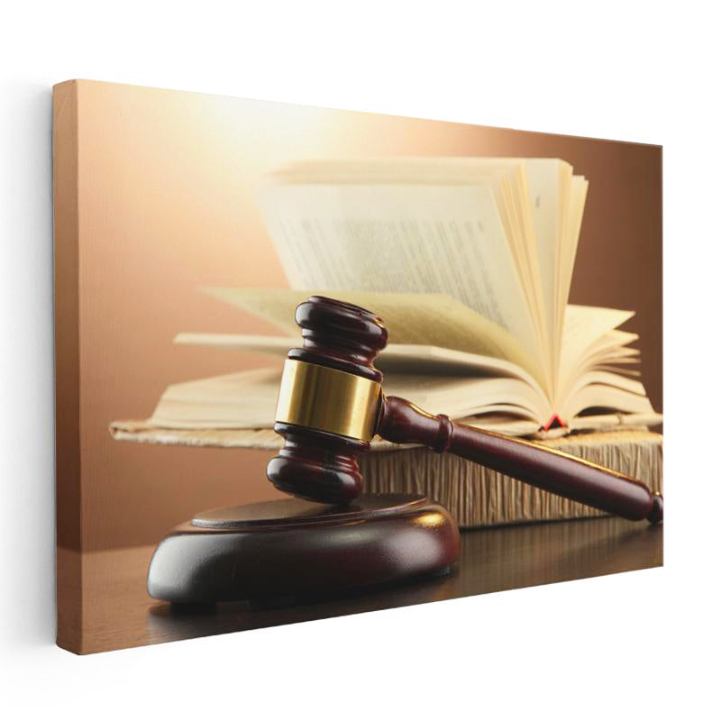 Yatay Kanvas Tablo Açık Hukuk Kitabı Ve Tokmak Avukat Tablosu Ev Ofis Duvar Dekoru