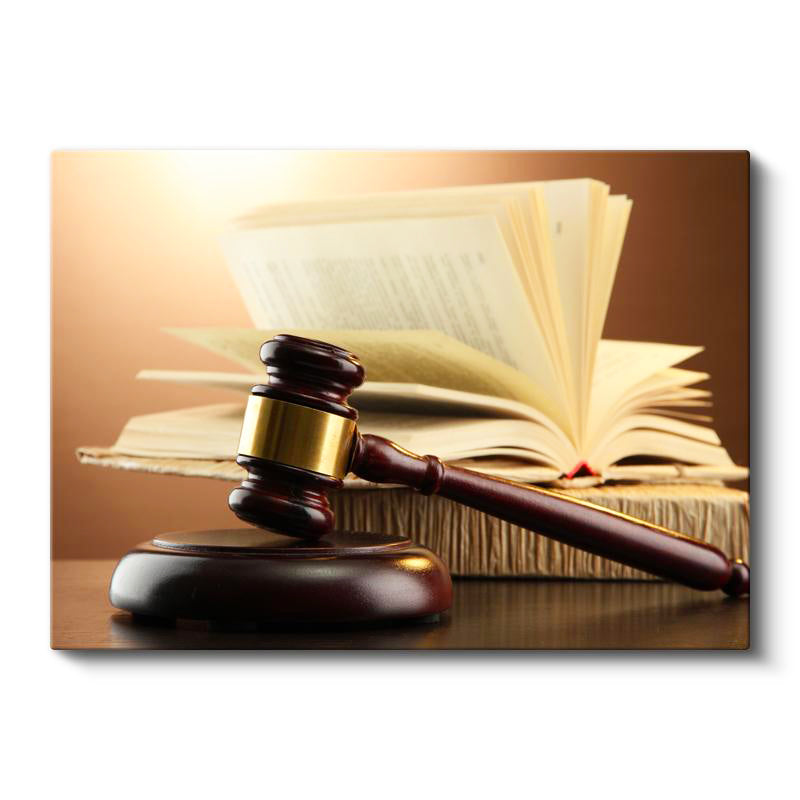 Yatay Kanvas Tablo Açık Hukuk Kitabı Ve Tokmak Avukat Tablosu Ev Ofis Duvar Dekoru