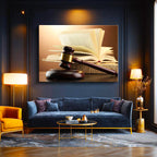 Yatay Kanvas Tablo Açık Hukuk Kitabı Ve Tokmak Avukat Tablosu Ev Ofis Duvar Dekoru