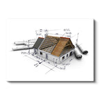 Yatay Kanvas Tablo Ev İskeleti Teknik Çizim Projesi Mimar Tablosu Ev Ofis Duvar Dekoru