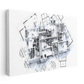 Yatay Kanvas Tablo Gri Tonlu Detaylı Mimari Kat Planı Mimar Tablosu Ev Ofis Duvar Dekoru
