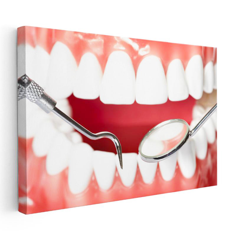 Yatay Kanvas Tablo Diş Eti Muayenesi Ve Ayna Diş Hekimi Tablosu Ev Ofis Duvar Dekoru