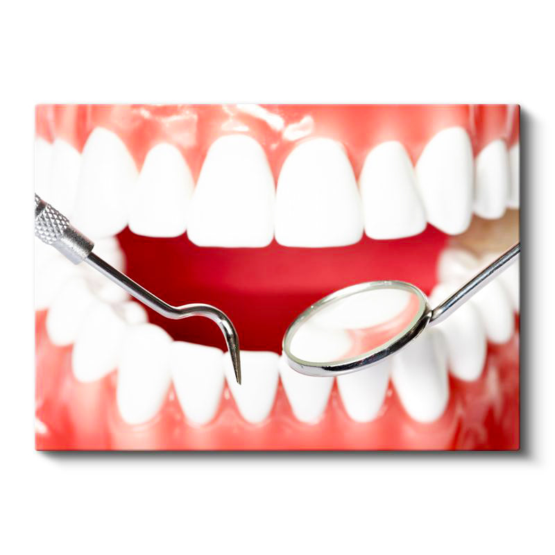 Yatay Kanvas Tablo Diş Eti Muayenesi Ve Ayna Diş Hekimi Tablosu Ev Ofis Duvar Dekoru