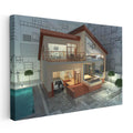 Yatay Kanvas Tablo Kesit Ev Modeli Ve İç Mekan Mimar Tablosu Ev Ofis Duvar Dekoru
