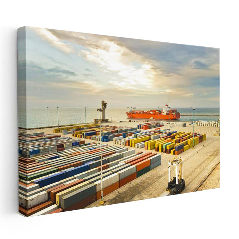 Yatay Kanvas Tablo Konteyner Sahası Ve Yük Gemisi Lojistik Uzmanı Tablosu Ev Ofis Duvar Dekoru