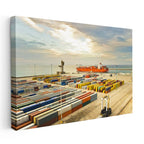 Yatay Kanvas Tablo Konteyner Sahası Ve Yük Gemisi Lojistik Uzmanı Tablosu Ev Ofis Duvar Dekoru