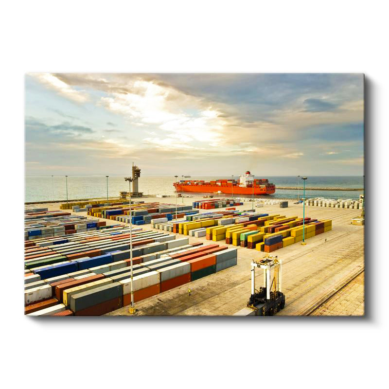 Yatay Kanvas Tablo Konteyner Sahası Ve Yük Gemisi Lojistik Uzmanı Tablosu Ev Ofis Duvar Dekoru