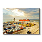 Yatay Kanvas Tablo Konteyner Sahası Ve Yük Gemisi Lojistik Uzmanı Tablosu Ev Ofis Duvar Dekoru