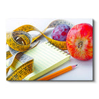 Yatay Kanvas Tablo Kırmızı Elma Ve Not Defteri Diyetisyen Tablosu Ev Ofis Duvar Dekoru