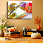 Yatay Kanvas Tablo Kırmızı Elma Ve Not Defteri Diyetisyen Tablosu Ev Ofis Duvar Dekoru