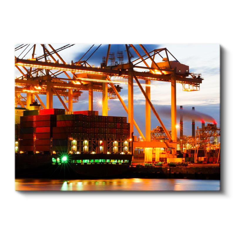 Yatay Kanvas Tablo Yükleme Vinçleri Ve Konteynerler Lojistik Uzmanı Tablosu Ev Ofis Duvar Dekoru