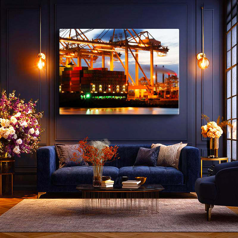 Yatay Kanvas Tablo Yükleme Vinçleri Ve Konteynerler Lojistik Uzmanı Tablosu Ev Ofis Duvar Dekoru