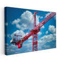 Yatay Kanvas Tablo Kırmızı Vinç Ve Bulutlu Mavi Gökyüzü İnşaat Mühendisi Tablosu Ev Ofis Dekoru