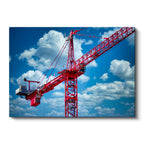 Yatay Kanvas Tablo Kırmızı Vinç Ve Bulutlu Mavi Gökyüzü İnşaat Mühendisi Tablosu Ev Ofis Dekoru