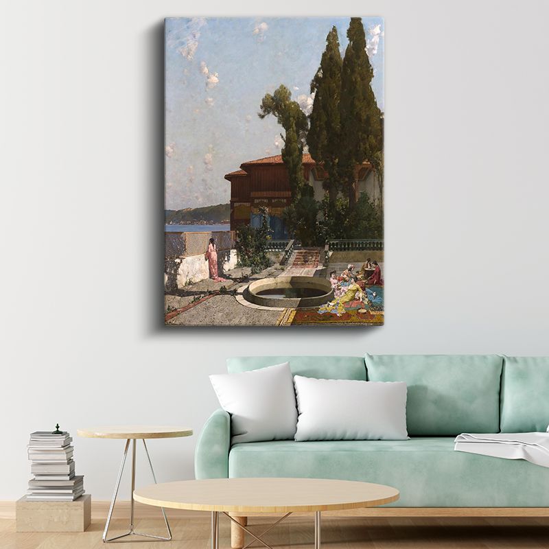 Boğaz Manzarası - Yalı Bahçesinde Gündelik Yaşam Kanvas Tablo