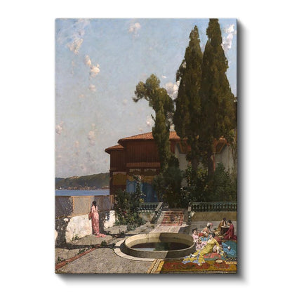Boğaz Manzarası - Yalı Bahçesinde Gündelik Yaşam Kanvas Tablo