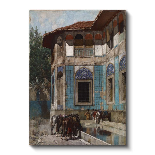 Osmanlı Mimarisi - Mavi Çinili Yapı ve Atlar Kanvas Tablo