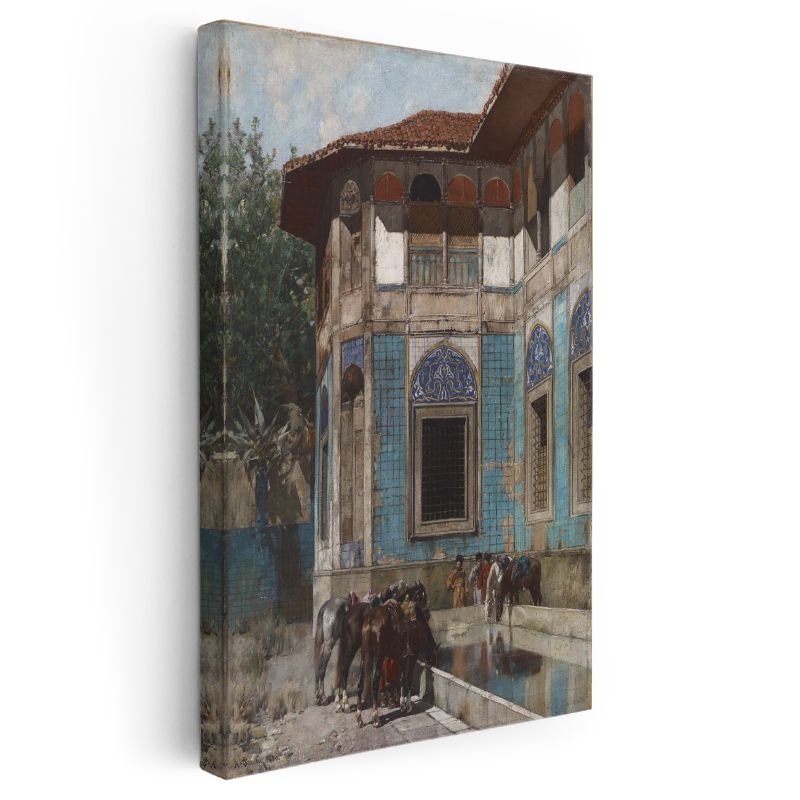Osmanlı Mimarisi - Mavi Çinili Yapı ve Atlar Kanvas Tablo