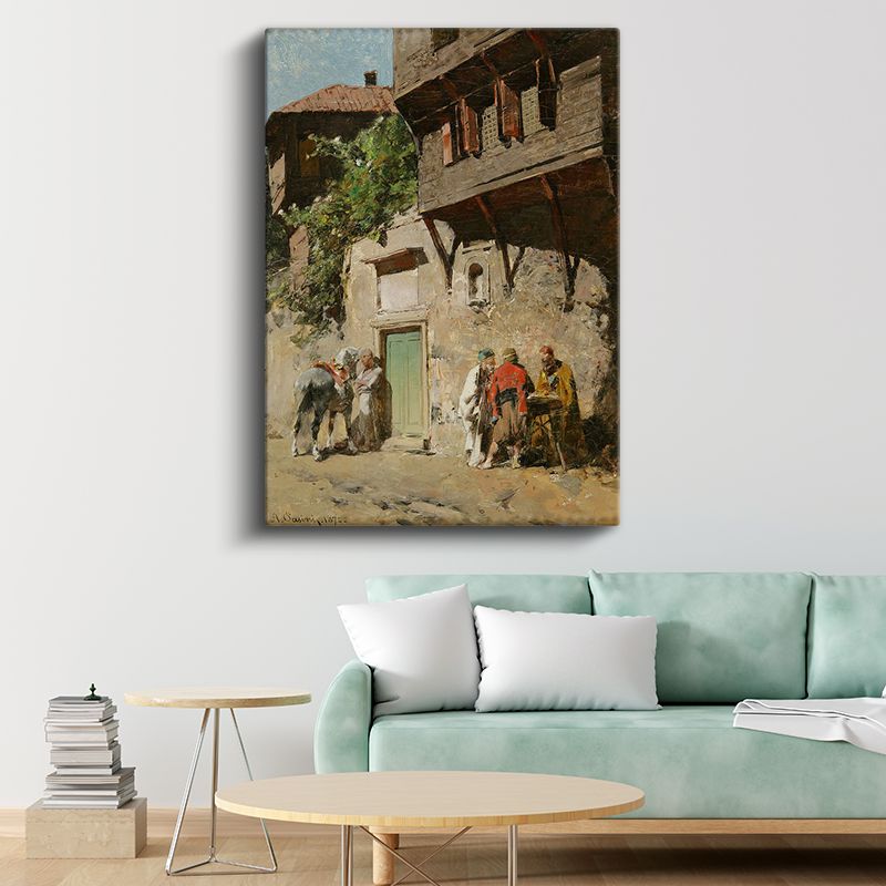 Osmanlı Sokakları - Ahşap Evler Önünde Sohbet Kanvas Tablo