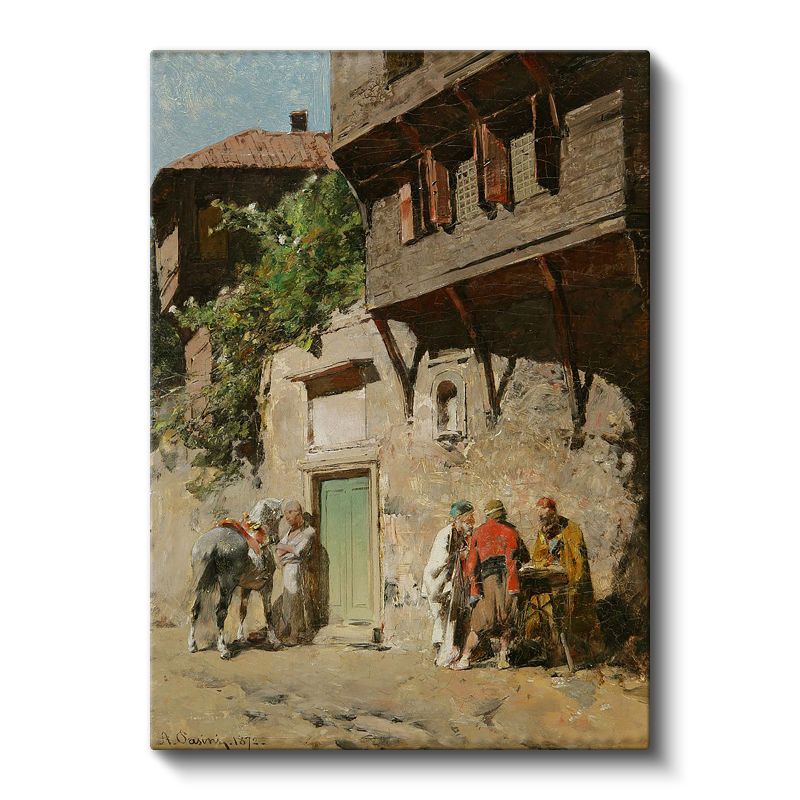 Osmanlı Sokakları - Ahşap Evler Önünde Sohbet Kanvas Tablo