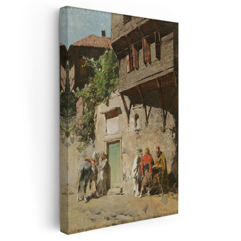 Osmanlı Sokakları - Ahşap Evler Önünde Sohbet Kanvas Tablo