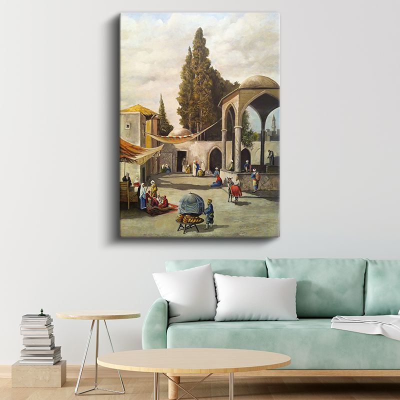 Osmanlı Yaşamı - Kubbeli Yapı Önünde Pazar Kanvas Tablo
