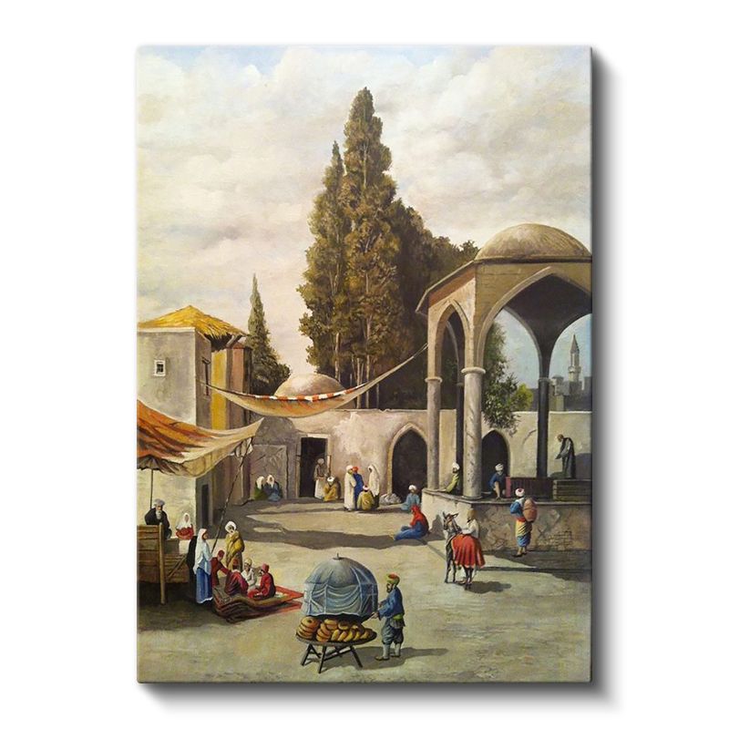 Osmanlı Yaşamı - Kubbeli Yapı Önünde Pazar Kanvas Tablo