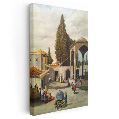 Osmanlı Yaşamı - Kubbeli Yapı Önünde Pazar Kanvas Tablo