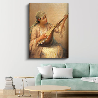 Osmanlı Müzisyeni - Saz Çalan Kadın Kanvas Tablo