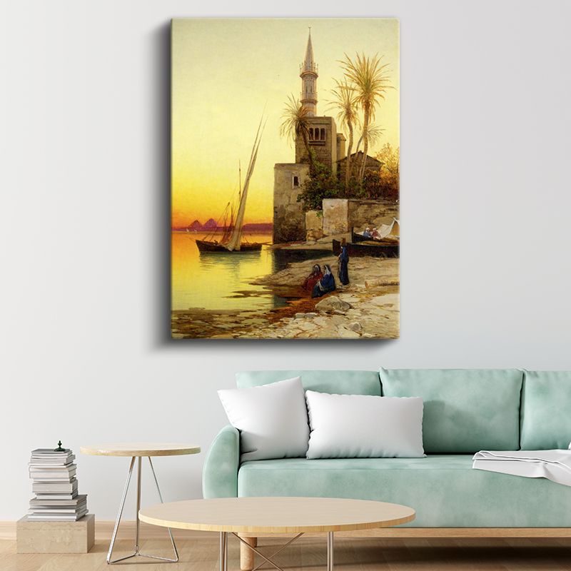 Gün Batımı - Cami ve Yelkenli Manzarası Kanvas Tablo