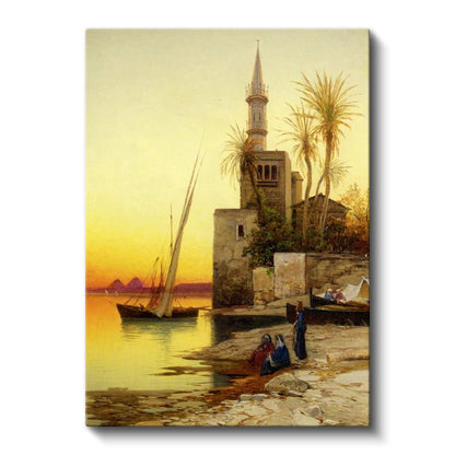 Gün Batımı - Cami ve Yelkenli Manzarası Kanvas Tablo