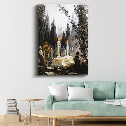 Osmanlı Mezarlığı - Selvi Ağaçları Arasında Türbe Kanvas Tablo
