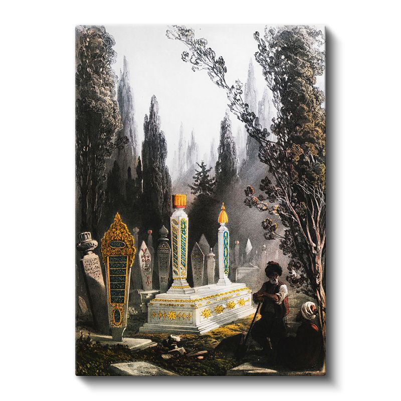 Osmanlı Mezarlığı - Selvi Ağaçları Arasında Türbe Kanvas Tablo