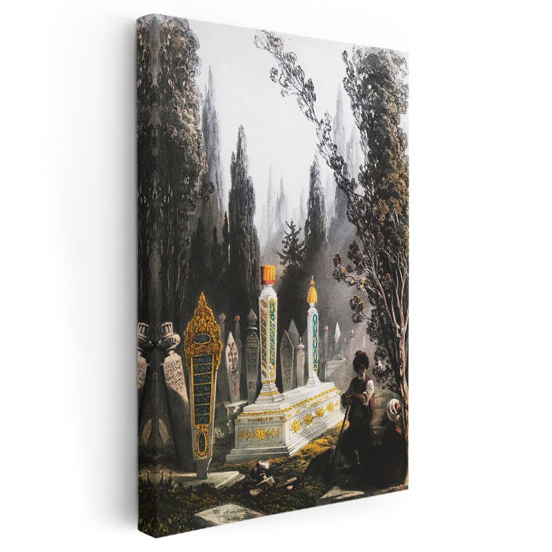Osmanlı Mezarlığı - Selvi Ağaçları Arasında Türbe Kanvas Tablo