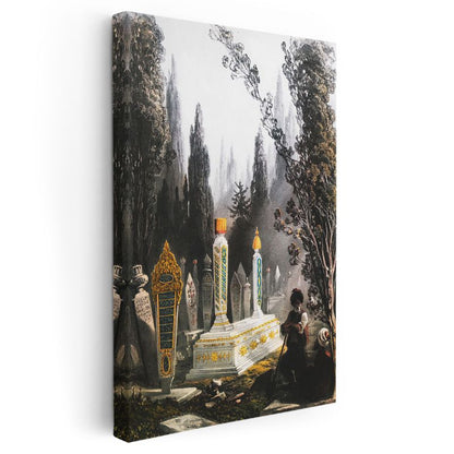 Osmanlı Mezarlığı - Selvi Ağaçları Arasında Türbe Kanvas Tablo