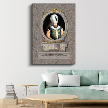 Osmanlı Padişahları - Sultan III. Mehmed Han Portresi Kanvas Tablo