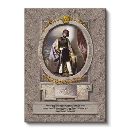 Osmanlı Padişahları - Sultan I. Abdülhamid Portresi Kanvas Tablo