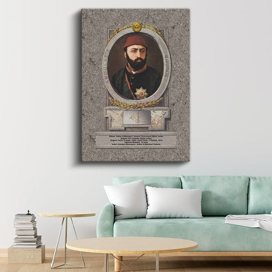 Osmanlı Padişahları - Sultan II. Mahmud Portresi Kanvas Tablo