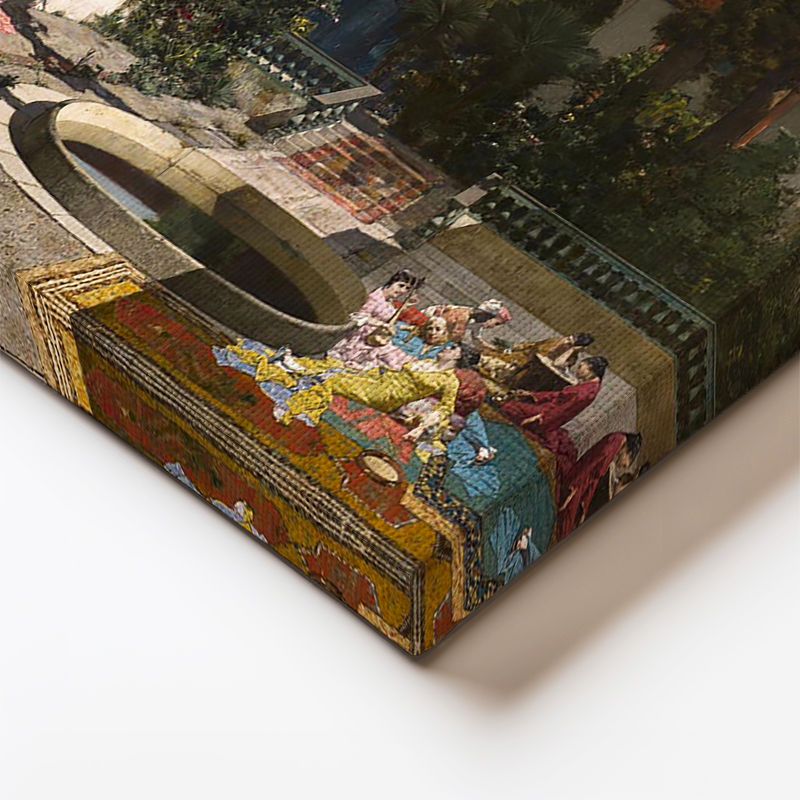 Dikey Kanvas Tablo Yalı Bahçesi ve Manzara Osmanlı Tablosu Ev Ofis Duvar Dekoru