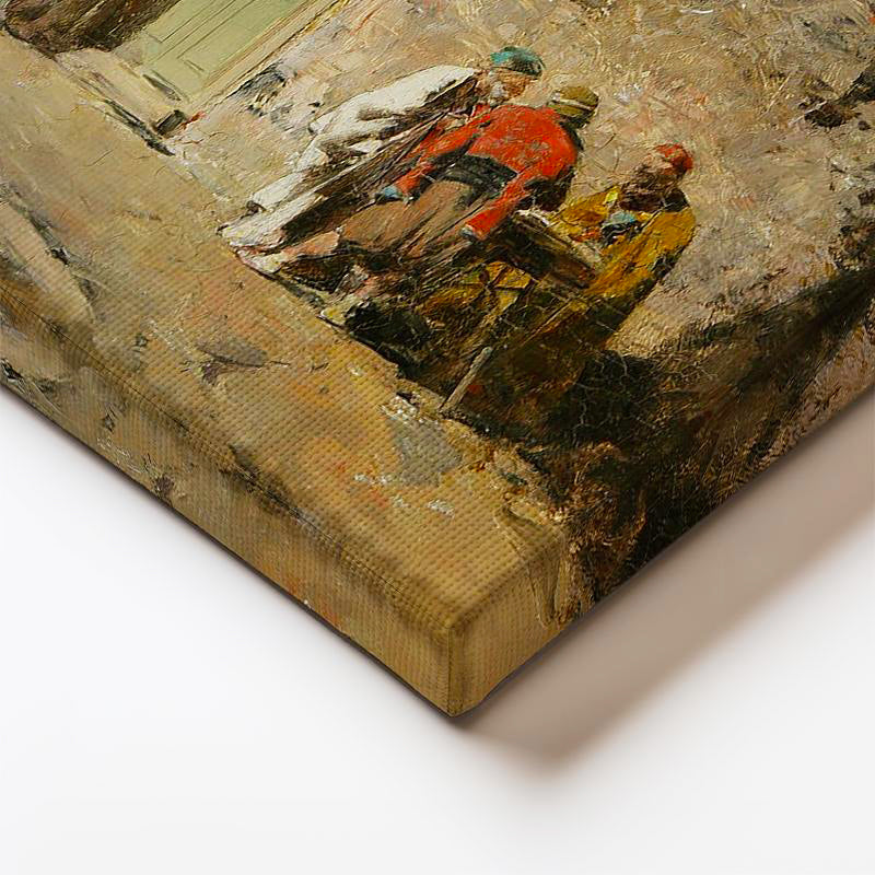 Dikey Kanvas Tablo Ahşap Evler ve Sokak Yaşamı Osmanlı Tablosu Ev Ofis Duvar Dekoru