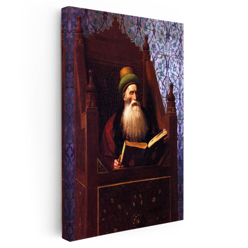 Dikey Kanvas Tablo Kitap Okuyan Sakallı Alim Osmanlı Tablosu Ev Ofis Duvar Dekoru