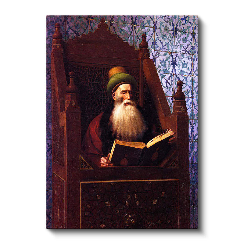 Dikey Kanvas Tablo Kitap Okuyan Sakallı Alim Osmanlı Tablosu Ev Ofis Duvar Dekoru