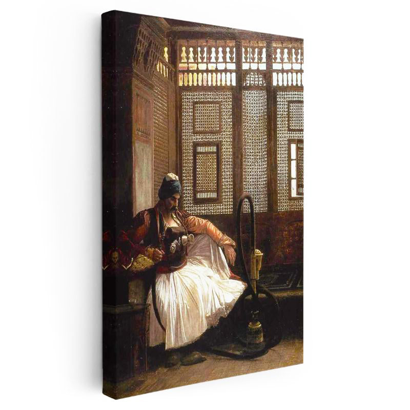 Dikey Kanvas Tablo Ahşap Kafesli Oda ve Nargile Osmanlı Tablosu Ev Ofis Duvar Dekoru