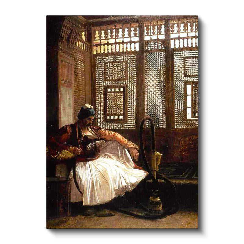 Dikey Kanvas Tablo Ahşap Kafesli Oda ve Nargile Osmanlı Tablosu Ev Ofis Duvar Dekoru