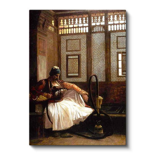 Dikey Kanvas Tablo Ahşap Kafesli Oda ve Nargile Osmanlı Tablosu Ev Ofis Duvar Dekoru